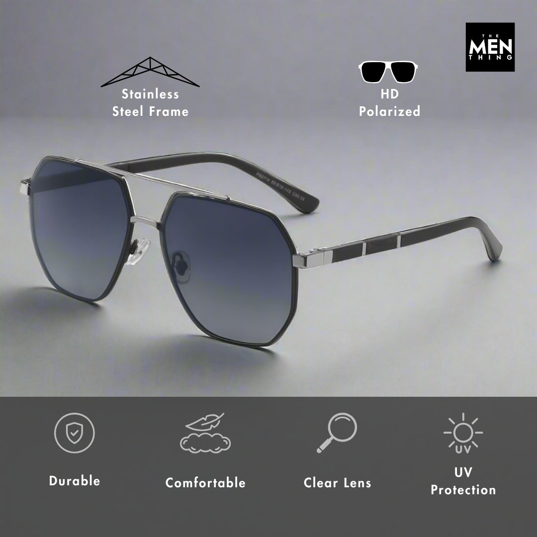 2114 Stellar Angles -  Geometric Aviator Style - HD Polarised Sunglasses for Men - UV400 Protection, Stainless Steel Frame