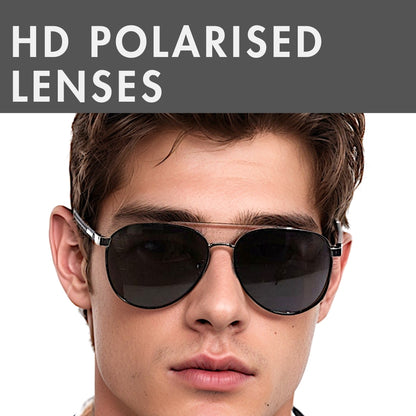 2173 Stealth Pilot-  Aviator Style - HD Polarised Sunglasses for Men - UV400 Protection, Stainless Steel Frame