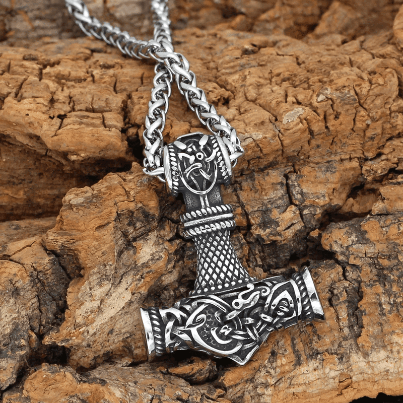 VIKING NORSE GOD HAMMER SILVER  - Pure Titanium Steel Necklace with 24 inch Chain for Men & Boys