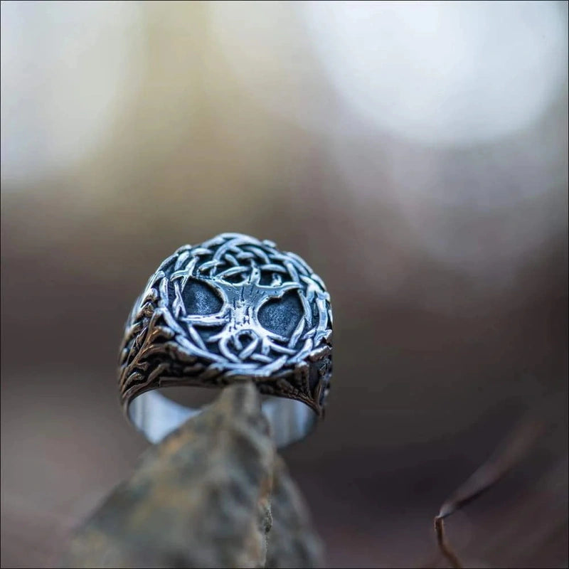 VIKING YGGDRASIL SILVER - Titanium Steel Ring for Men & Boys (Size : 22)