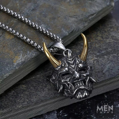 THE MEN THING Pendant for Men - Pure Titanium Steel Golden Horn Pendant with 24inch Round Box Chain for Men & Boys