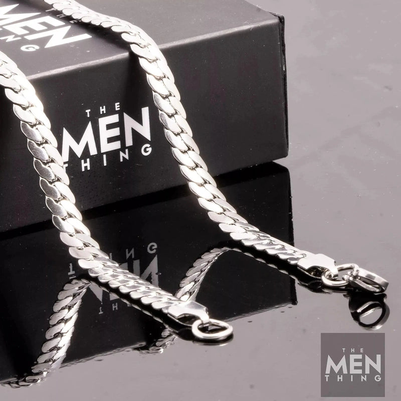 THE MEN THING Chain for Men - 6.2mm Flat Snake Chain Silver Stainless Steel 21.5inch for Men & Boys