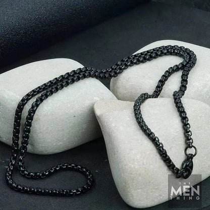 THE MEN THING 3mm Black Rounded Box Chain Stainless Steel 20 inch Necklace for Men & Boys