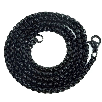 THE MEN THING 3mm Black Rounded Box Chain Stainless Steel 20 inch Necklace for Men & Boys