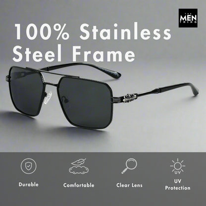 2164 Heritage - Square Aviator  Style - HD Polarised Sunglasses for Men - UV400 Protection, Stainless Steel Frame