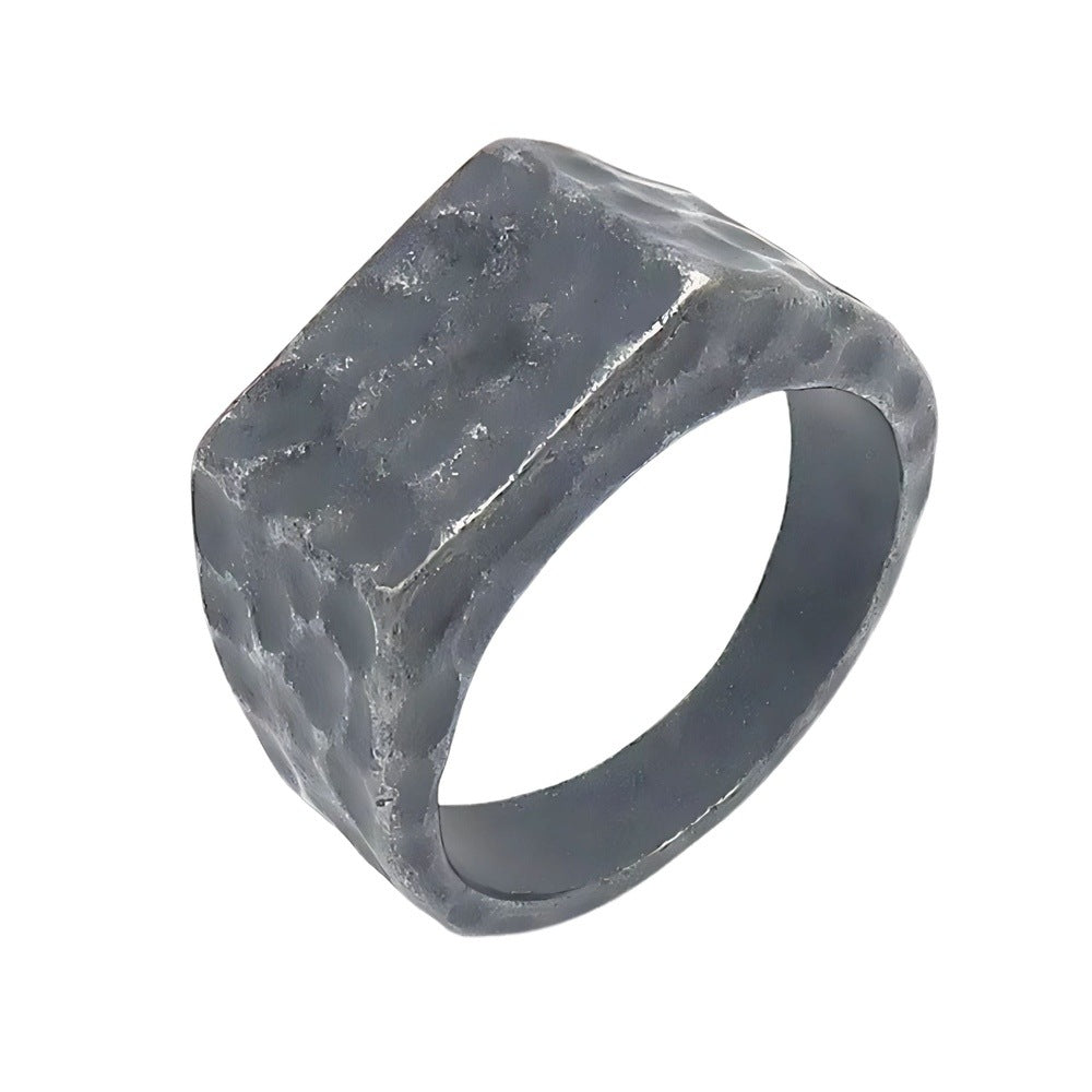 WARLORD BLACK HAMMERED RING - Black Titanium Steel Ring - Pure Titanium Steel Ring for Men Size - 21