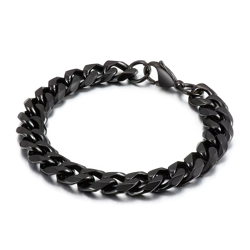 BLACK STEEL UBAN BRACELET - 10mm Pure Black Titanium Steel Bracelet with Magnetic Buckle for Men & Boy (8 inch)