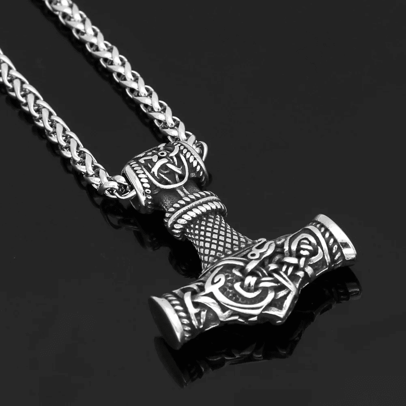 VIKING NORSE GOD HAMMER SILVER  - Pure Titanium Steel Necklace with 24 inch Chain for Men & Boys