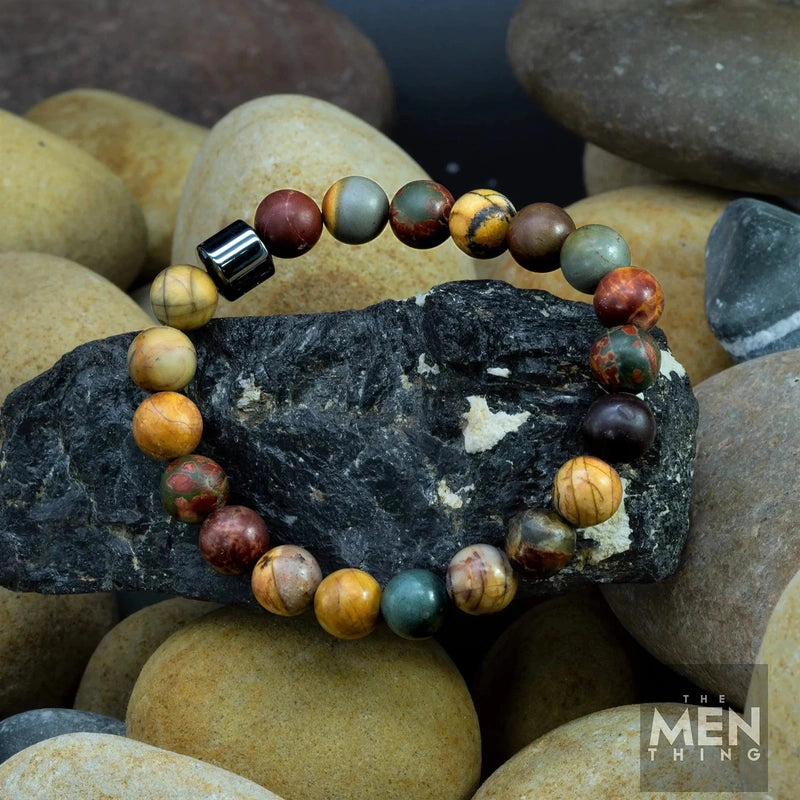 THE MEN THING Natural Beads Bracelet for Men - Become Money Magnet - Owyhee Stone Colorful 7 Chakra Energy Stretch Bracelet (7inch)