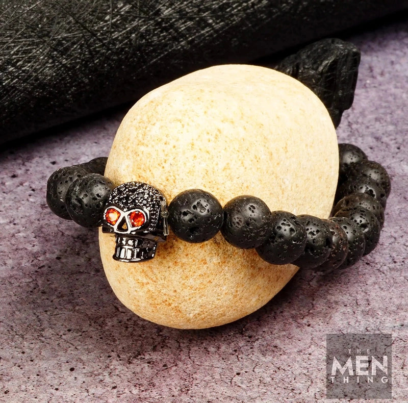 THE MEN THING Natural Beads Bracelet for Men - Become Money Magnet - Red Eye Black Stone Colorful 7 Chakra Energy Stretch Bracelet (7inch)