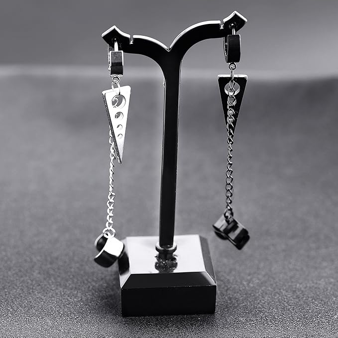 TRIANGLE DROP BLACK - Titanium Steel Hoop Earrings for Men & Boys