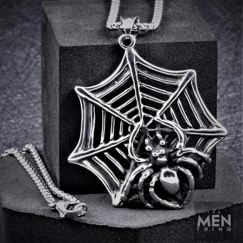 THE MEN THING Pendant for Men - Pure Titanium Steel Spider Pendant with 24inch Round Box Chain for Men & Boys