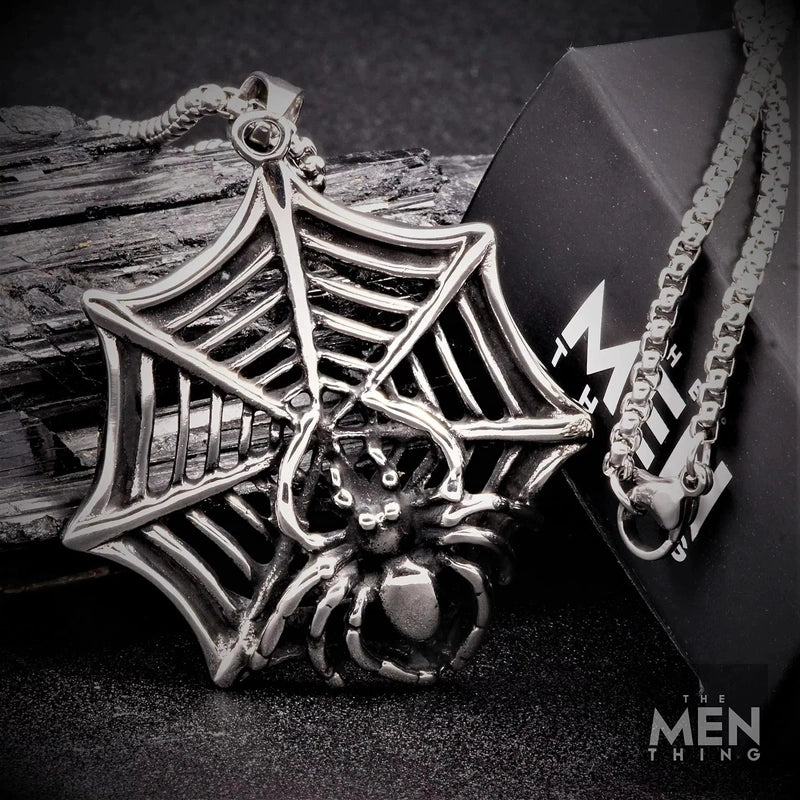 THE MEN THING Pendant for Men - Pure Titanium Steel Spider Pendant with 24inch Round Box Chain for Men & Boys