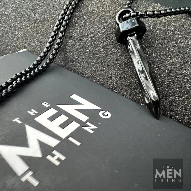 THE MEN THING Pendant for Men - Pure Titanium Steel Black Nail Pendant with 24inch Round Box Chain for Men & Boys