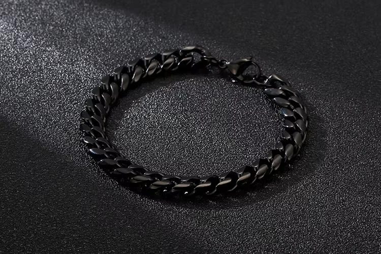 BLACK STEEL UBAN BRACELET - 10mm Pure Black Titanium Steel Bracelet with Magnetic Buckle for Men & Boy (8 inch)