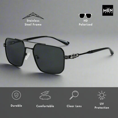 2164 Heritage - Square Aviator  Style - HD Polarised Sunglasses for Men - UV400 Protection, Stainless Steel Frame