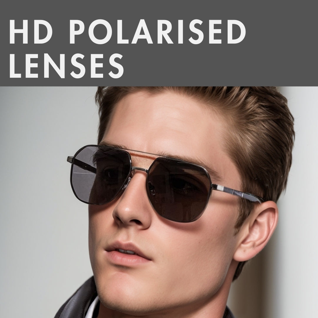 2114 Stellar Angles -  Geometric Aviator Style - HD Polarised Sunglasses for Men - UV400 Protection, Stainless Steel Frame