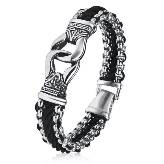 TRIBAL LINK BRACELET - 17mm Pure Titanium Steel Bracelet, Silver Plated Antique Matt Finish Bracelet for Men & Boy (8inch)