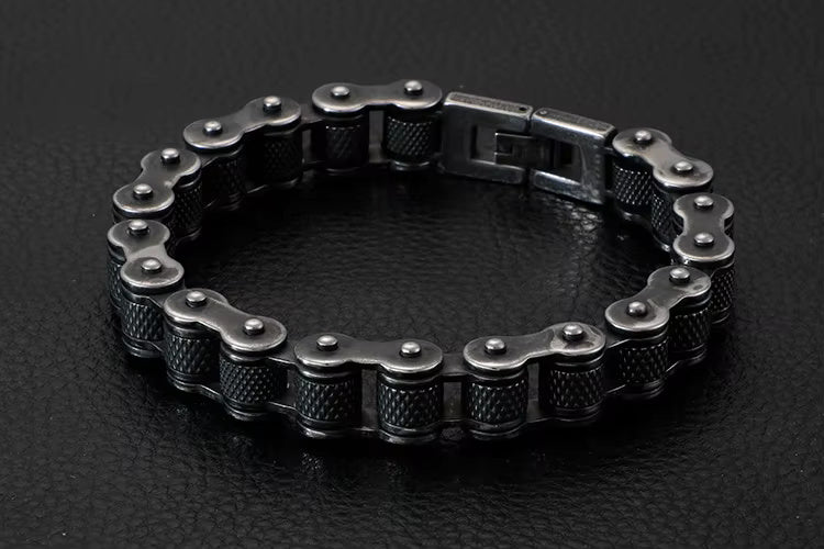 BIKER CHAIN BRACELET - 13mm Pure Titanium Steel Bracelet, Black Plated Antique Matt Finish Bracelet for Men & Boy (8inch)