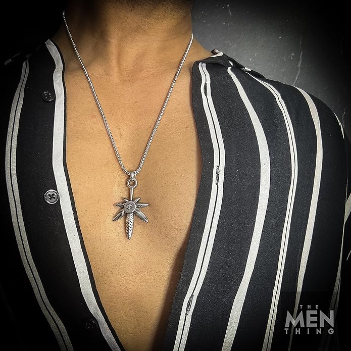 Leaf Of Life - Pure Titanium Steel Pendant With 24Inch Round Box Chain For Men & Boys