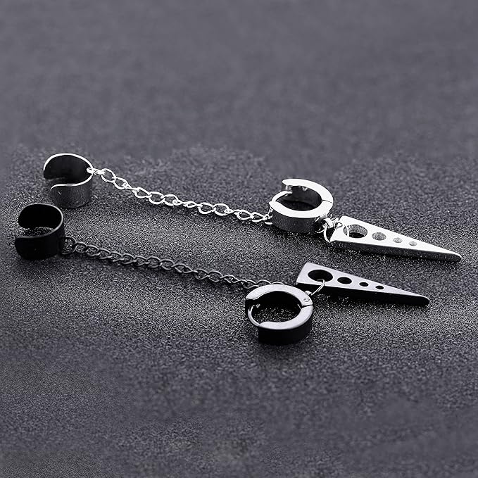 TRIANGLE DROP BLACK - Titanium Steel Hoop Earrings for Men & Boys