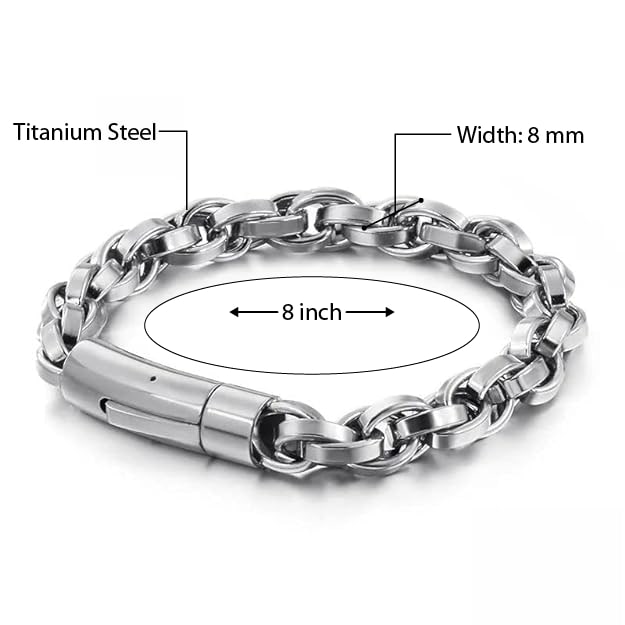 CLIPLINK -  8mm Stainless Steel Bracelet, American Style - 8 inch for Men & Boys