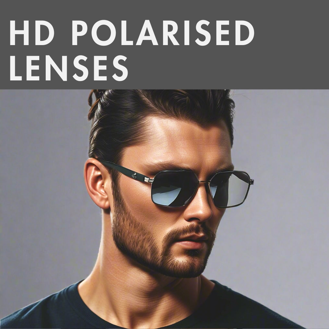 2172 HEX EDGE -  Geomatric Style - HD Polarised Sunglasses for Men - UV400 Protection, Stainless Steel Frame, Matte Black