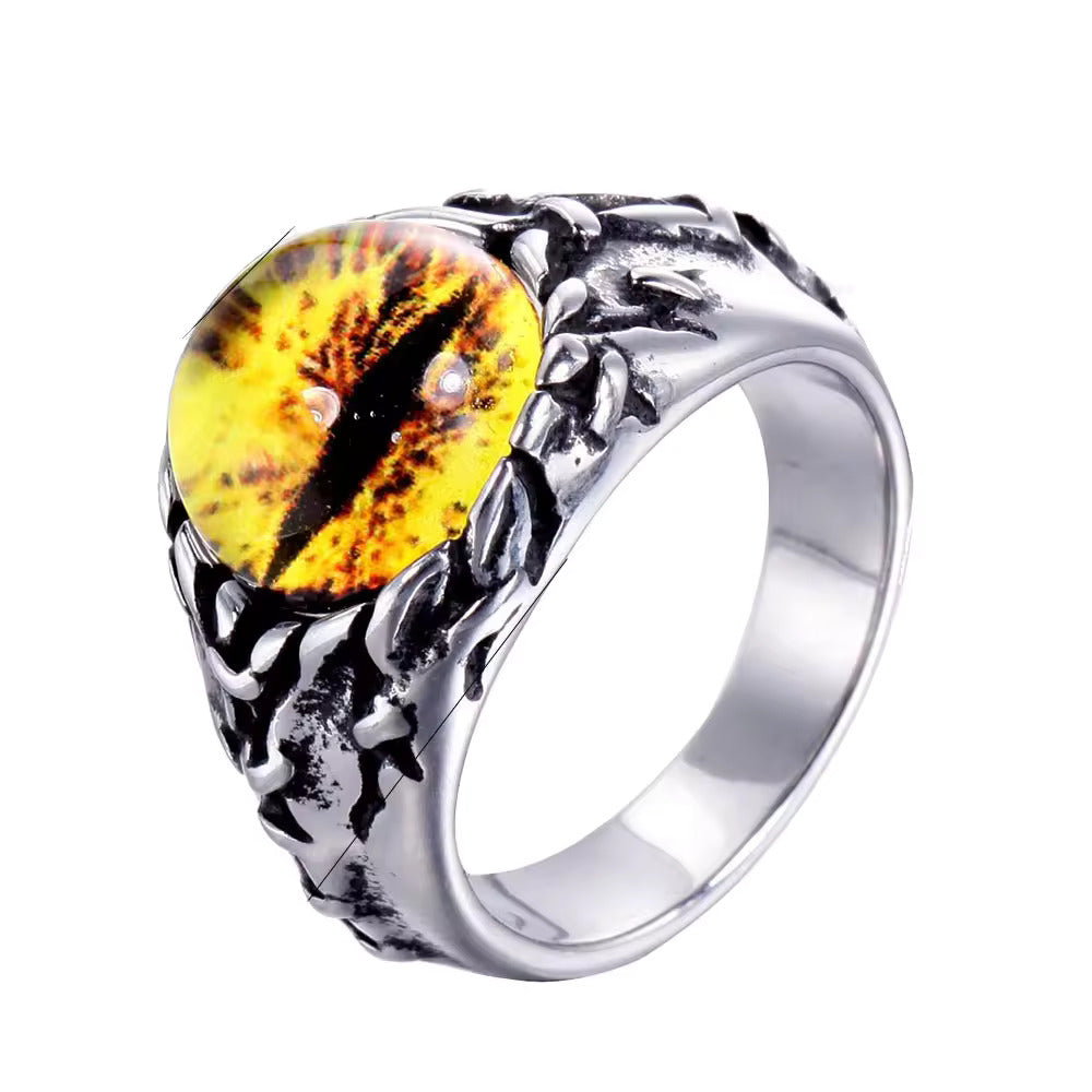 YELLOW DRAGON EYE Titanium Steel Ring for Men and Boys (Size-21)