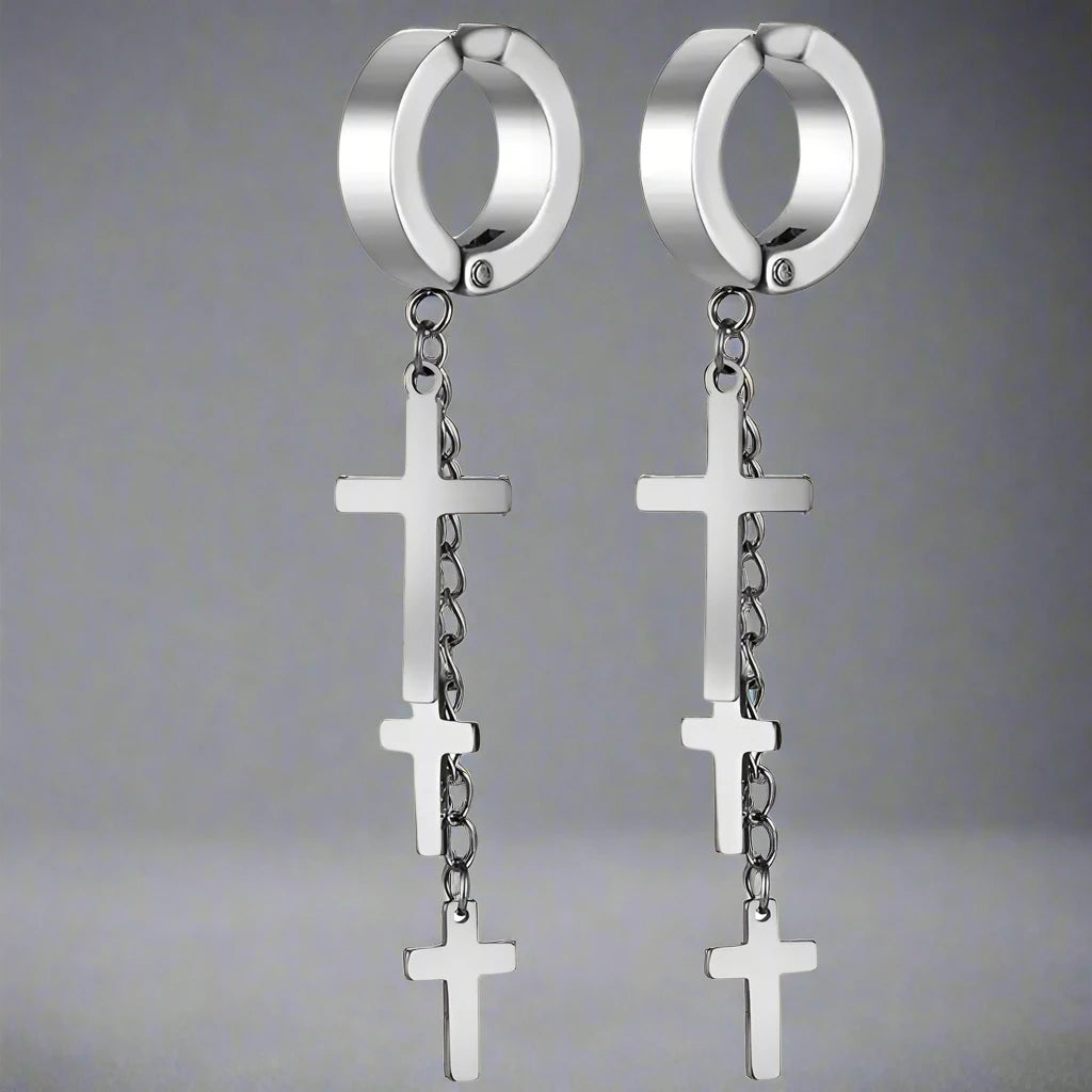 FLARE CROSS SILVER - Titanium Steel Stud Earrings for Men & Boys