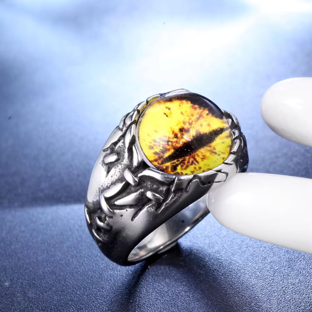 YELLOW DRAGON EYE Titanium Steel Ring for Men and Boys (Size-21)