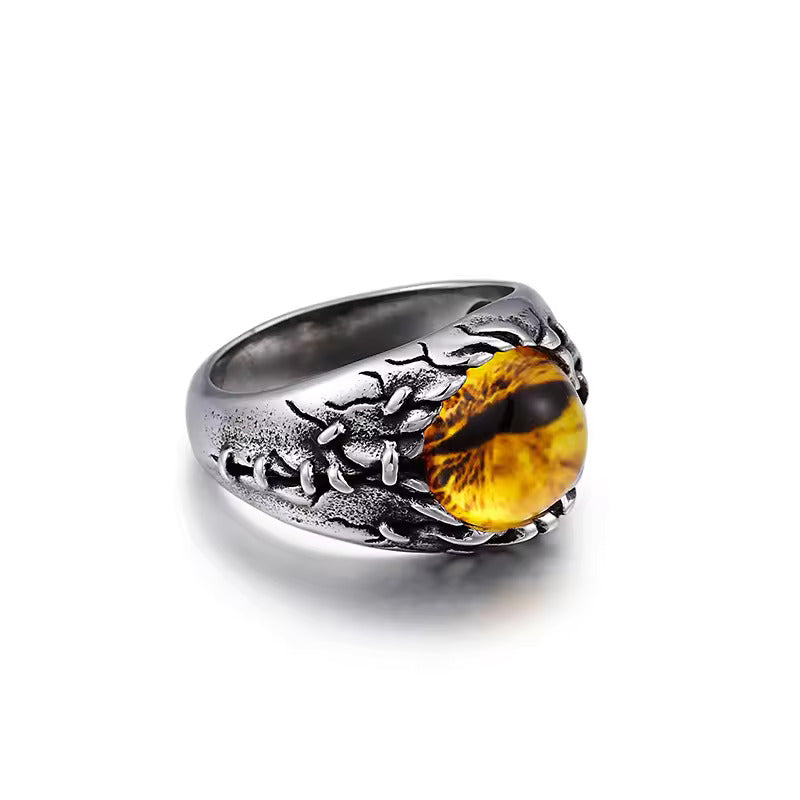 YELLOW DRAGON EYE Titanium Steel Ring for Men and Boys (Size-21)