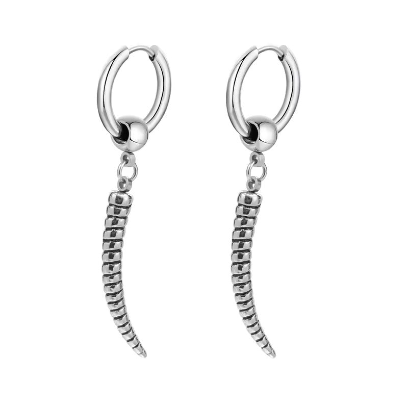 ANTLER - SILVER - Pure Titanium Steel Ear Hoop Earrings for Men & Boys