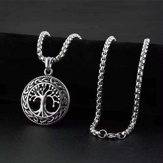 TREE OF LIFE (T) - Pure Titanium Steel Pendant with Stainless Steel 24inch Round Box Chain, European trending Style for Men & Boy