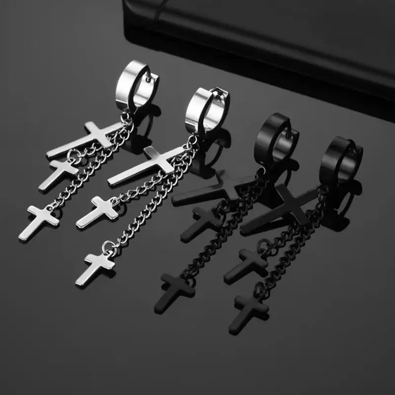 FLARE CROSS SILVER - Titanium Steel Stud Earrings for Men & Boys