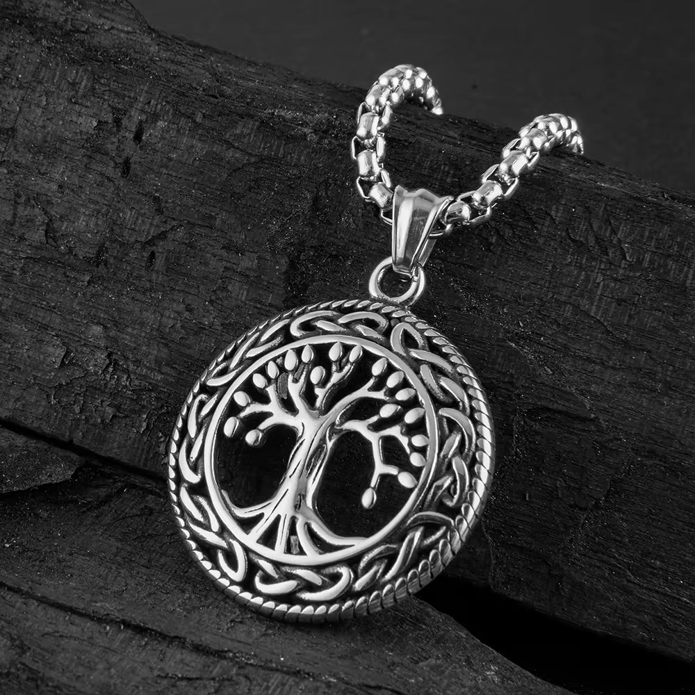 TREE OF LIFE (T) - Pure Titanium Steel Pendant with Stainless Steel 24inch Round Box Chain, European trending Style for Men & Boy