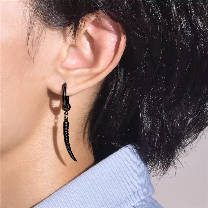 ANTLER - BLACK - Pure Titanium Steel Ear Hoop Earrings for Men & Boys