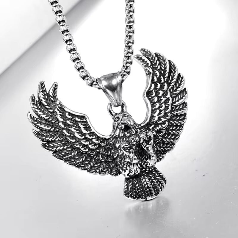 EAGLE CATCH (T) - Pure Titanium Steel Pendant with Stainless Steel 24inch Round Box Chain, European trending Style for Men & Boy