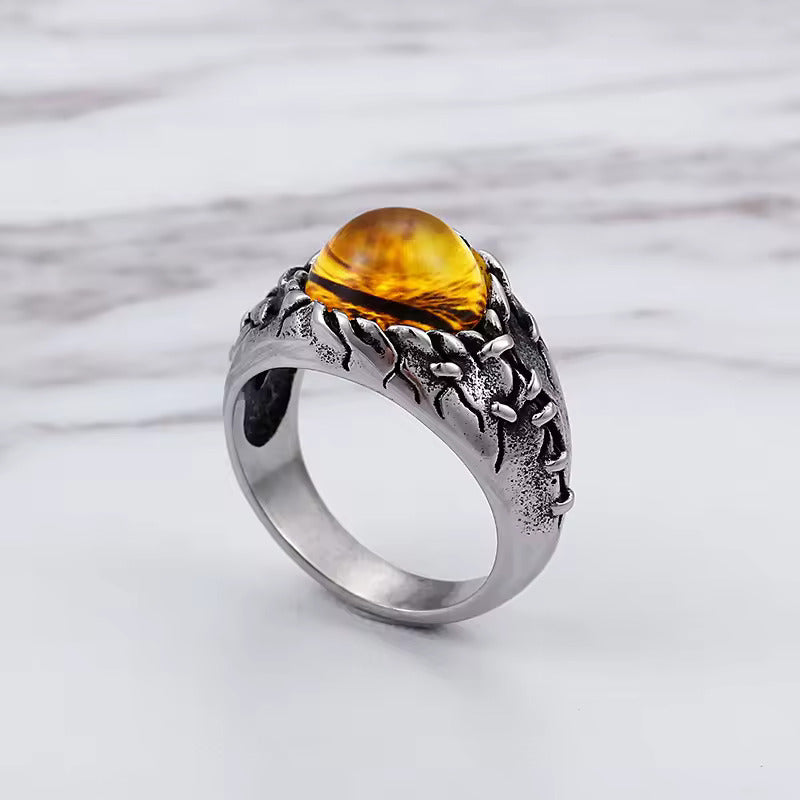 YELLOW DRAGON EYE Titanium Steel Ring for Men and Boys (Size-21)