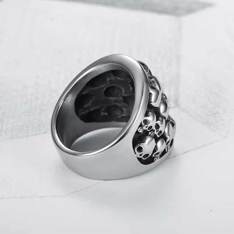 MULTI SKULL HEADS Titanium Steel Ring for Men and Boys (Size-21)