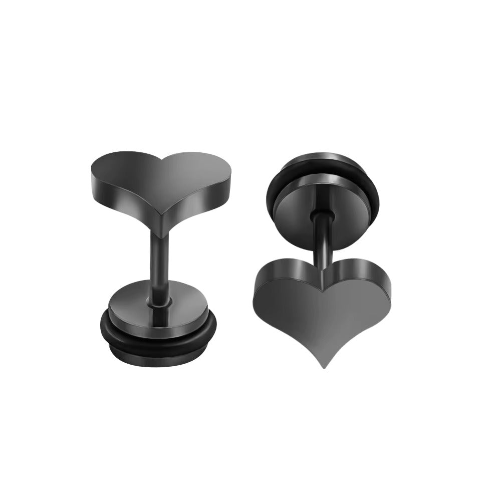 HEARTFELT ELEGANCE BLACK - Pure Titanium Steel Piercing Ear Earrings for Men & Boys