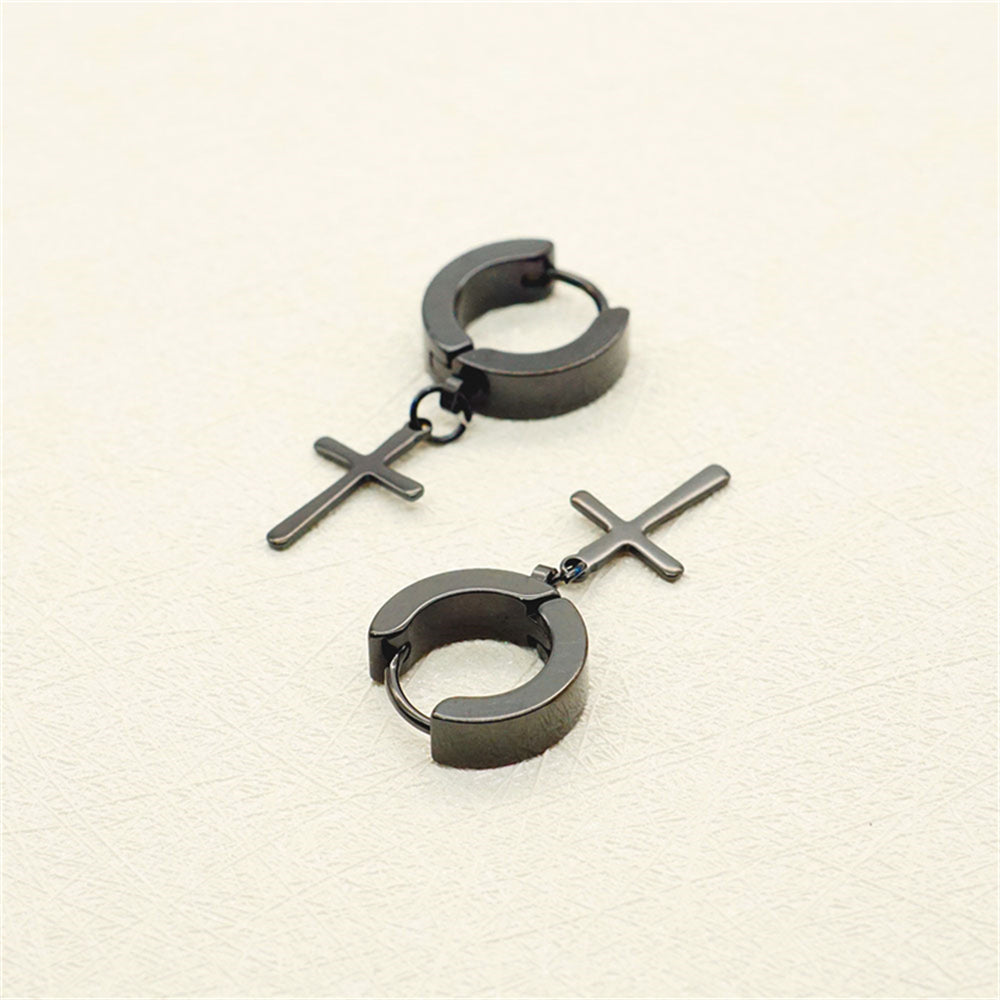 CRUCIS - BLACK - Titanium Steel Hoop Earrings for Men & Boys