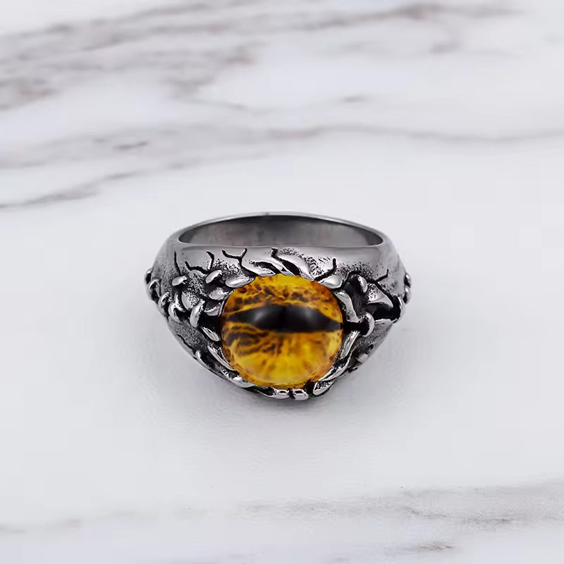 YELLOW DRAGON EYE Titanium Steel Ring for Men and Boys (Size-21)