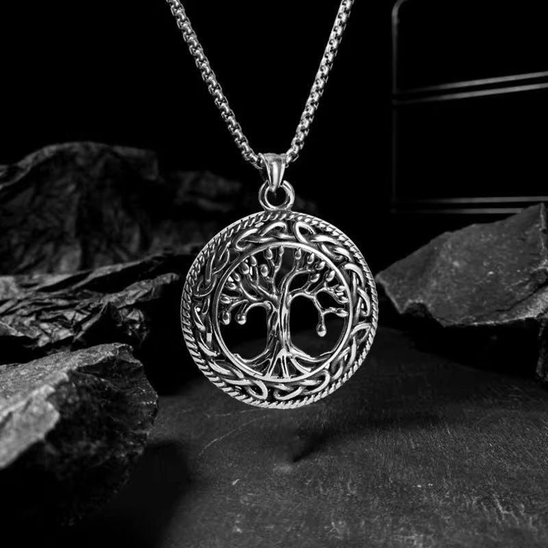 TREE OF LIFE (T) - Pure Titanium Steel Pendant with Stainless Steel 24inch Round Box Chain, European trending Style for Men & Boy