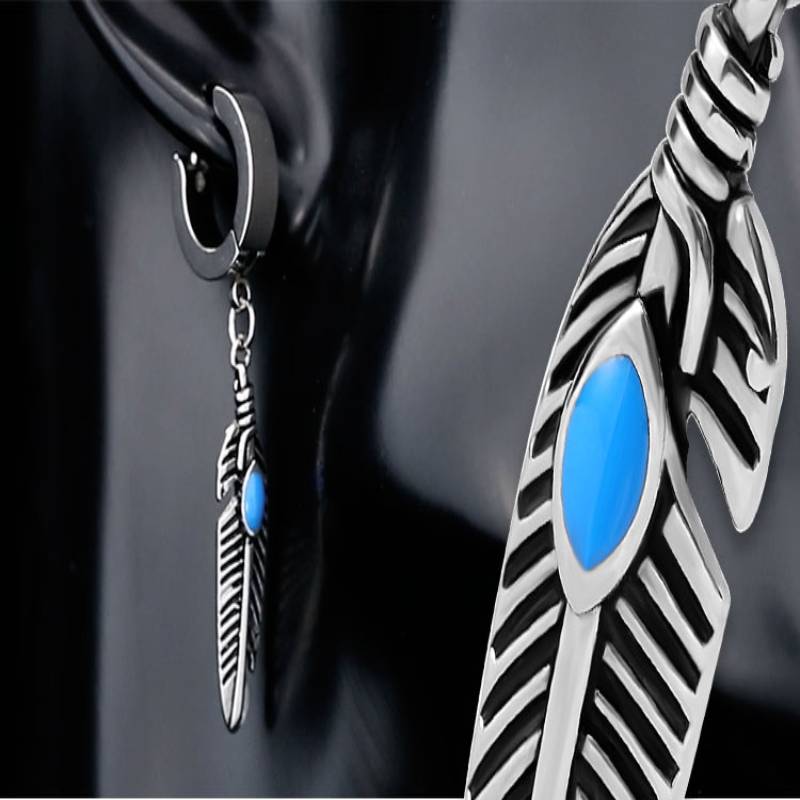 FEATHER SILVER - Titanium Steel Hoop Earrings for Men & Boys