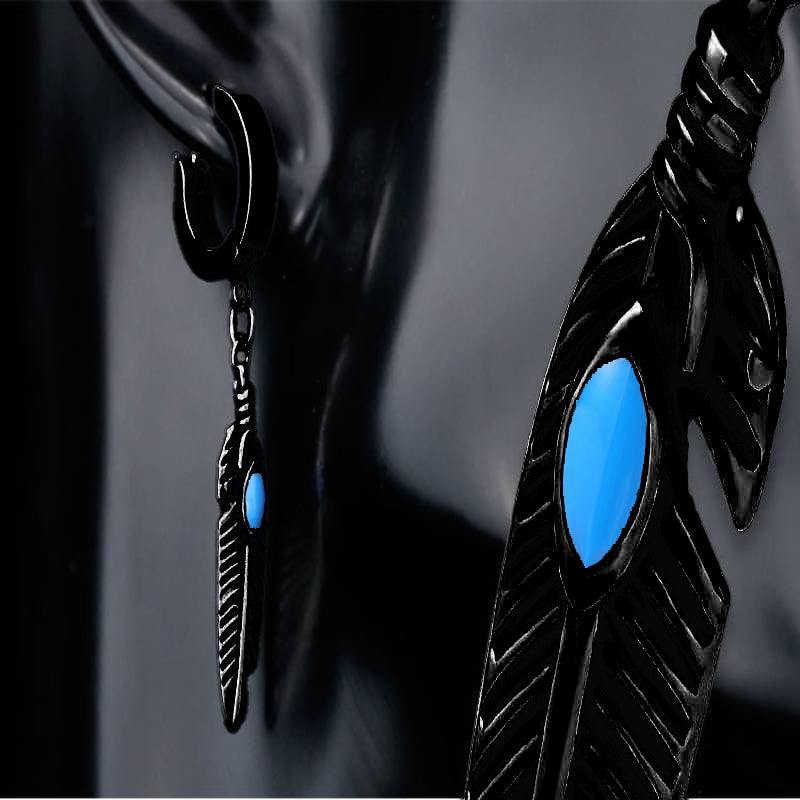 FEATHER BLACK - Titanium Steel Hoop Earrings for Men & Boys