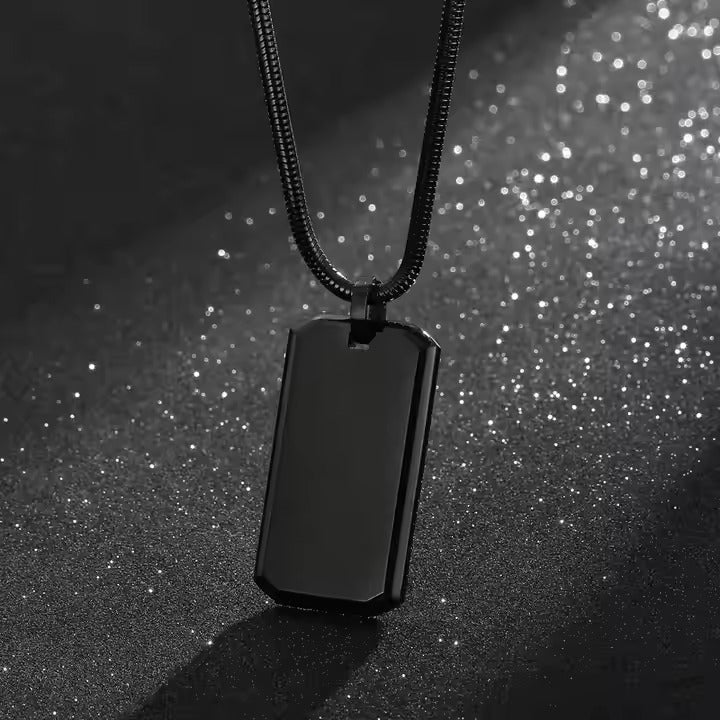 BRAVE TAG - Pure Titanium Steel Black Dog Tag Pendant with 24inch Snake Chain for Men & Boys