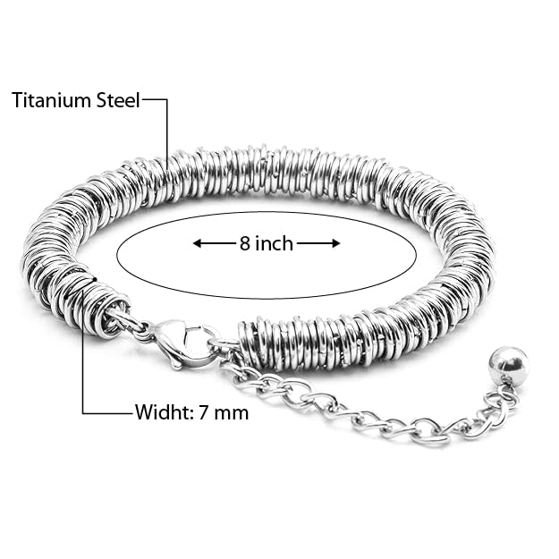 HOOPLET -  7mm Pure Stainless Steel Bracelet, European Style - 8 inch with Adjustable Lobster Claw Buckle for Men & Boys