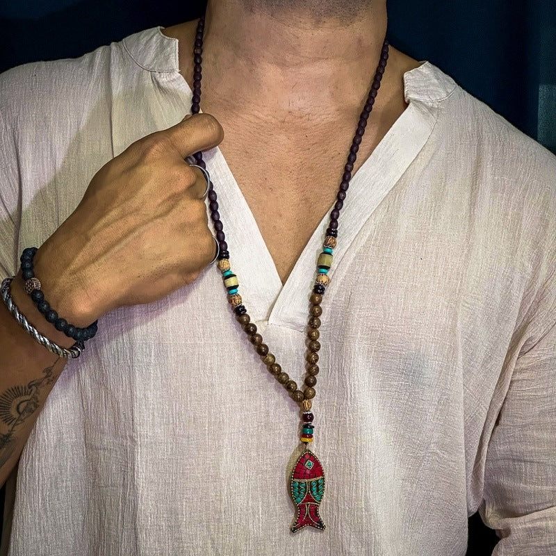 Men's Garnet Bone Beaded Necklace – Earth Ocean Fire Men's Jewelry