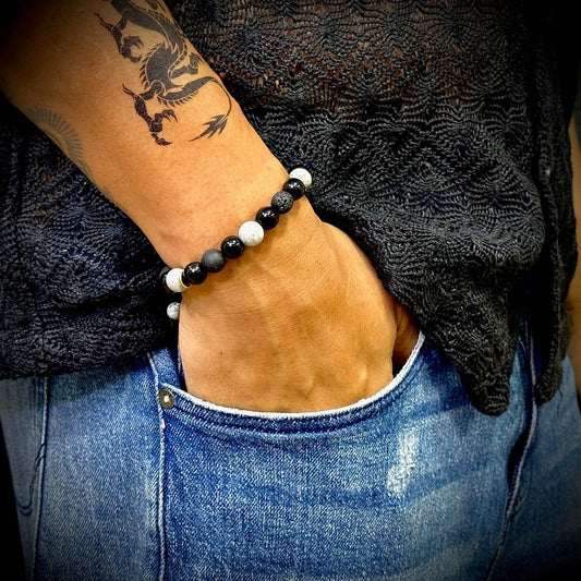 MAGIC NIGHT  - Beads Bracelet with Natural Stone - Stretch / Adjustable Bracelet for Men & Boys