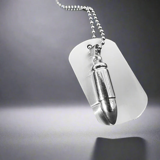 THE MEN THING Stainless Steel Military Dog Tag with Bullet Pendant with 24inch Chain for Men, American trending Style - with Urn Bullet 2 in 1 Double Pendant for Men & Boys